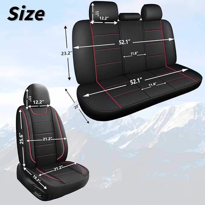 HChengkikz Front Car Seat Cover, Waterproof Faux Leather (Black + Red) | Car Seat Protectors, Quilting, Easy to install, Airbag Compatible, Universal Fit for Most Suvs, Trucks, SUVs
