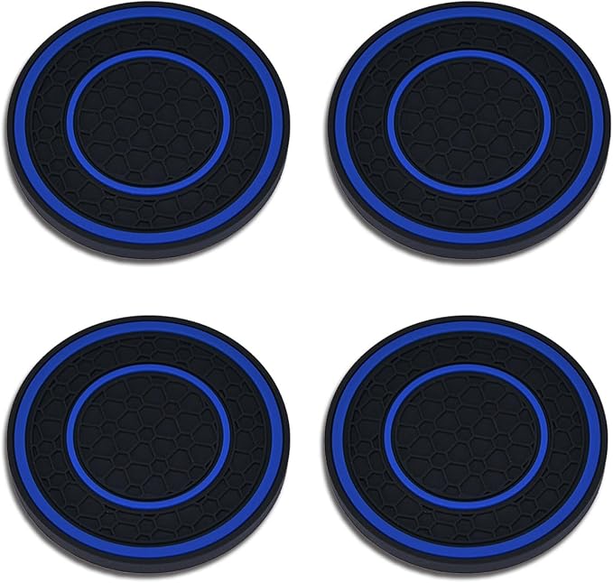 4 Pack Car Coasters for Cup Holder, 2.75 Inch Universal Auto Waterproof Coasters Silicon Insulation Cup Mats,No-Slip Anti Dust Insert Coaster for Woman Man, Suit for Vehicle Interior (Black/Blue)