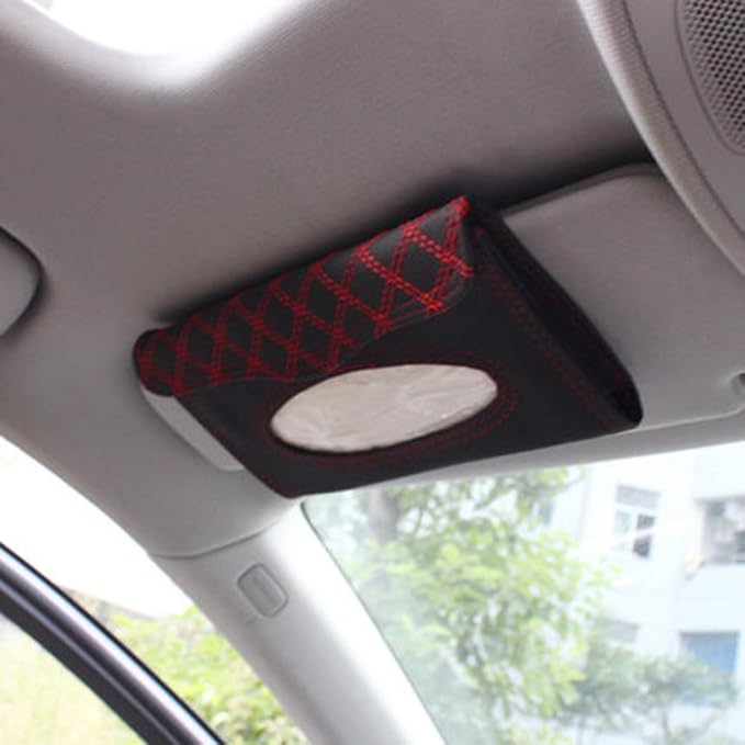Denpetec Car Tissue Holder, Tissue Box Holder for Car, Universal Paper Towel Napkin Holders Box Tissues Case Cover for Cars Sun Visor, Vehicle PU Napkin Case