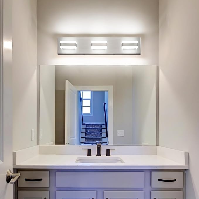 SOLFART Bathroom Vanity Lights Over Mirror Brushed Nickel Bathroom Light Fixture 3 Light Led Lights for Bathrooms Vanity Lights for Bath Nickel ETL Listed
