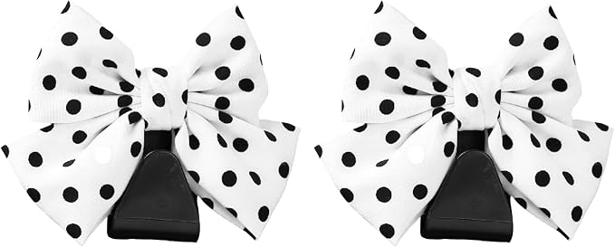 2PCS Car Seat Hooks, Cute Bow Car Seat Headrest Hooks for Purses, Bags, Umbrella, Universal Automotive Interior Decoration Accessoriesl for Vehicle, SUV, Sedan, Truck (White Spot)