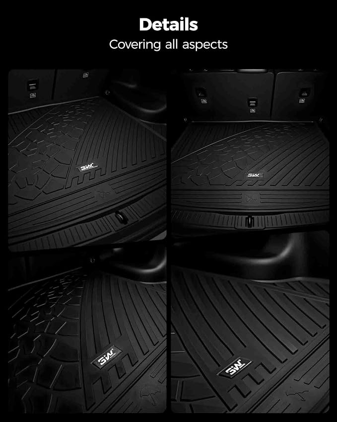 3W Cargo Mat & Backrest Mats for 2022-2025 2026 Jeep Grand Cherokee Accessories, Full Coverage All Weather Trunk Cargo Liner with Backrest Protectors (Include 4xe Not for L or WK), Black