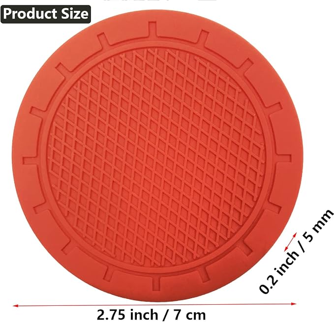Car Cup Holder Coaster, 4 Pack 2.75 Inch Diameter PVC Non-Slip Universal Insert Coaster, Durable, Suitable for Most Car Interior, Car Accessory for Women Men Red