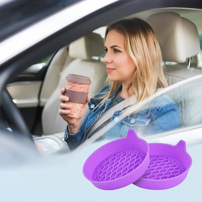 Zpana 4PCS Car Cup Holder Coasters, Silicone Non-Slip Vehicle Cup Recessed Mats, Sift-Proof Automotive Interior Drink Insert Decor Accessories, Universal for SUV, Sedan, Truck (Purple)