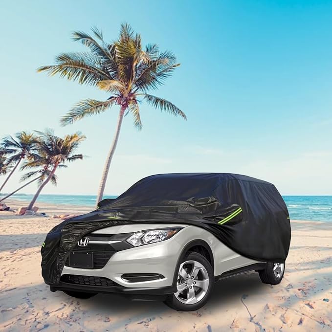 KouKou Waterproof SUV Car Cover Suitable for Honda HRV from 1998 to 2025, 7 Layers Heavy Duty Car Cover Waterproof All Weather with Zipper Door for Sun Rain Snow Dust Uv Protection.Black