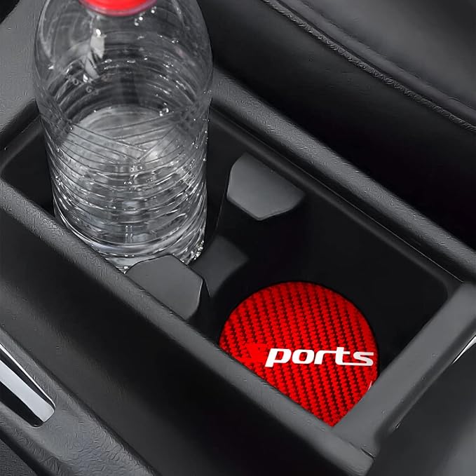 BESULEN Car Cup Holder Coaster, 2 PCS Carbon Fiber Non-Slip Embedded Coasters, Universal 2.75 Inch Cup Holder Insert Coaster Pad, Sports Racing Durable Drink Mat, Car Interior Accessories