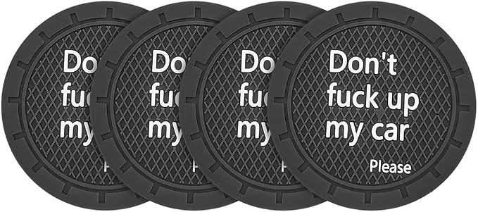 8sanlione Car Cup Coaster, 4Pcs 2.75 Inch Auto Cup Holder Insert Coasters, Non-Slip Waterproof Embedded Drink Mat, Automotive Interior Accessories for Men and Women (D Black/4PCS)