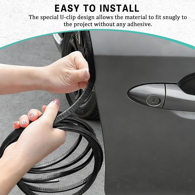 33ft (10m) Car Door Edge Guards, Car Door Protector, No-Glue Required Rubber Seal U Shape Automotive Door Entry Guard, Auto Door Edge Molding Protection for Most Vehicles (Black, 33Ft)