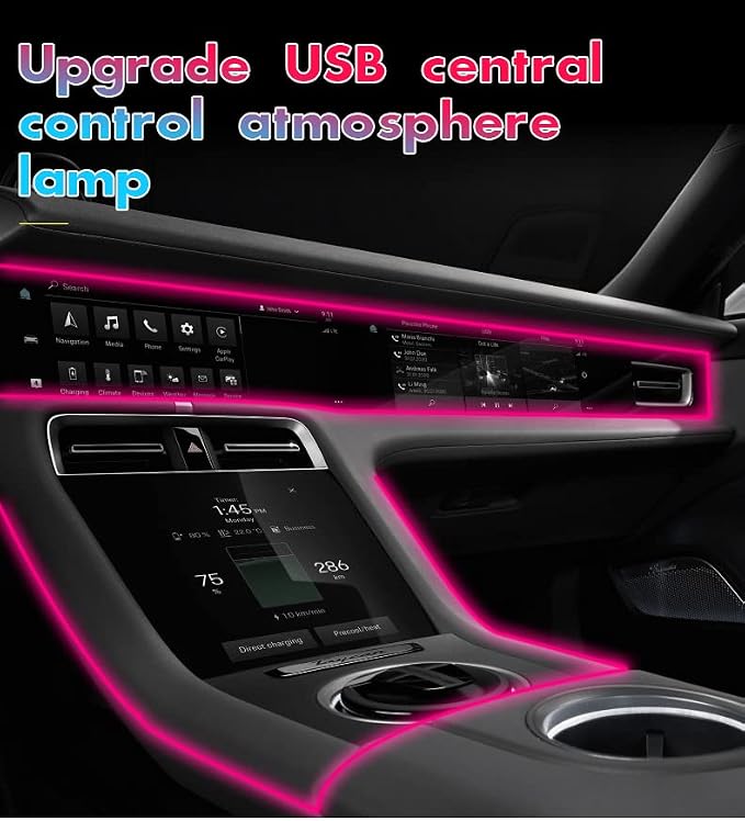 Interior Car Ambient Lighting Neon Kit for Center Console Dashboard Gap | 1 To 2, with 16.4ft Ultrathin Fiber Optic, High Bright, Multicolor, USB interface, Music Sync, Multiple Modes, Universal