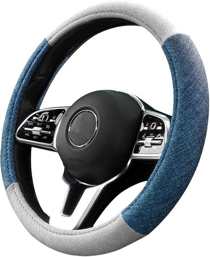 Car Steering Wheel Cover, Breathable Comfort Grip Vehicle Steering Wheel Wrap with Inner Ring, Automotive Interior Protective Accessories, Universal Fit (Blue Grey)