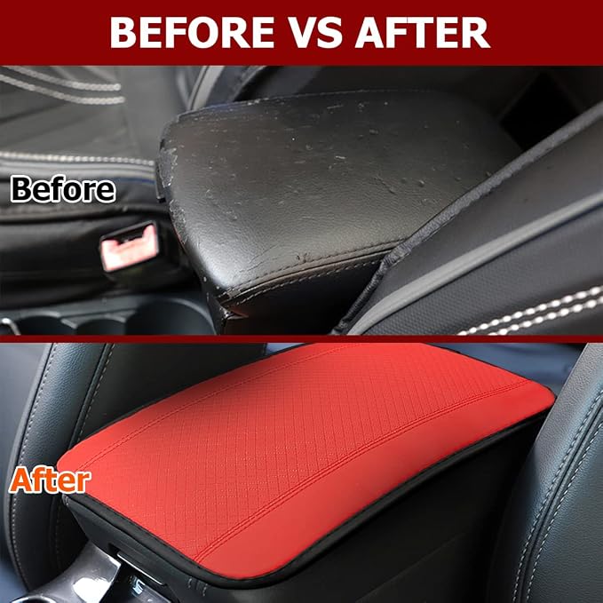 8sanlione Car Armrest Storage Box Mat, Fiber Leather Car Center Console Cover, Car Armrest Seat Box Cover Accessories Interior Protection for Most Vehicle, SUV, Truck, Car (Red)