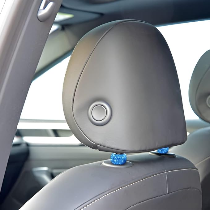 BELOMI 4 Pack Car Headrest Collars, Bling Car Head Rest Collars Rings Decor, Rhinestone Car Head Rest Collars, Diamond Interior Car Seat Accessory (Blue)