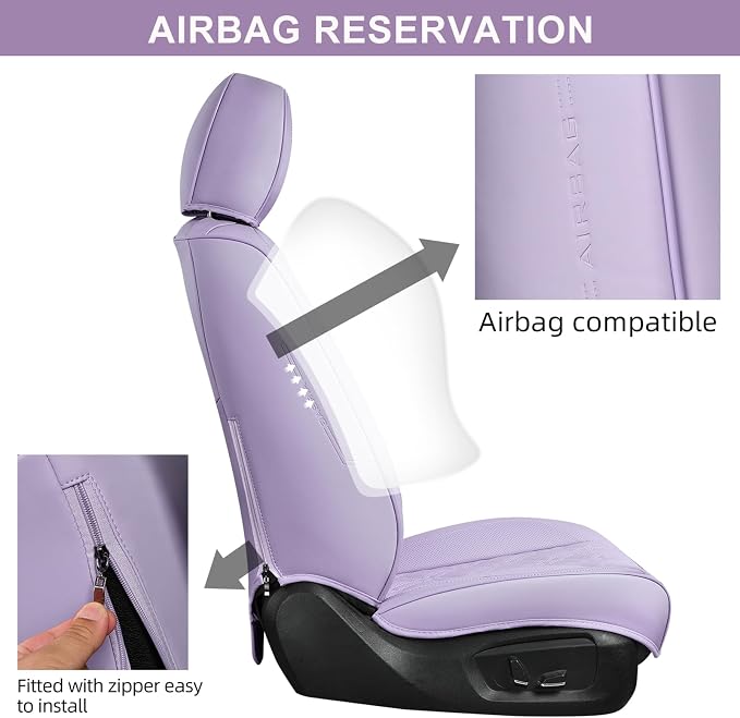 Car Seat Covers Full Set, Breathable Leather Automotive Front and Rear Seat Covers, Car Seat Protectors Full Set,Universal Automotive Vehicle Seat Cover for Most Sedan SUV Pick-up Trucks, Purple