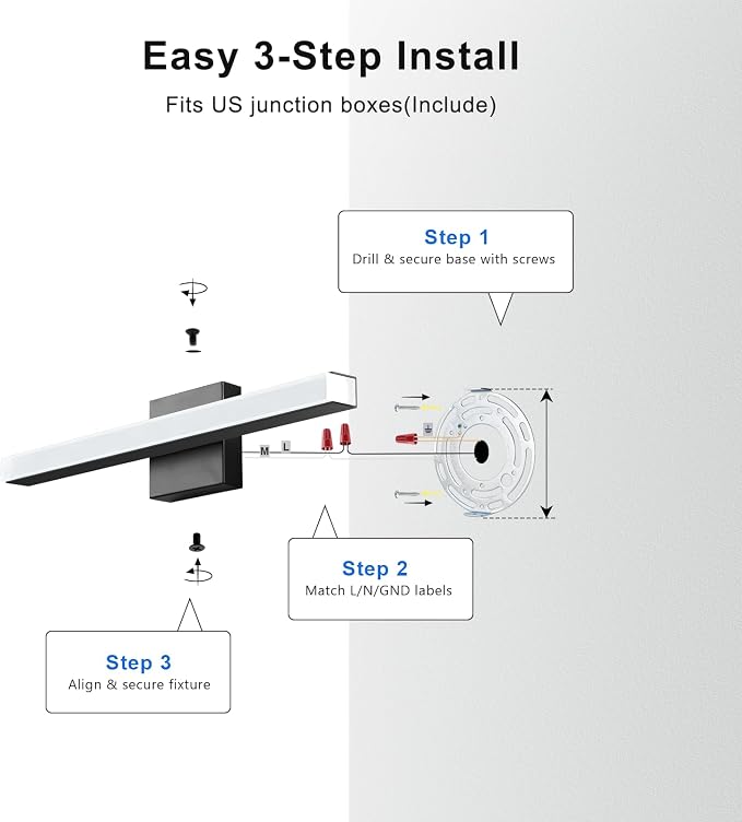 IZORRO Modern Bathroom Vanity Light 48 inch, Rotatable, 36W Dimmable Led Bathroom Light Fixture Over Mirror, Black Vanity Light Bar (Cool White 6000K)