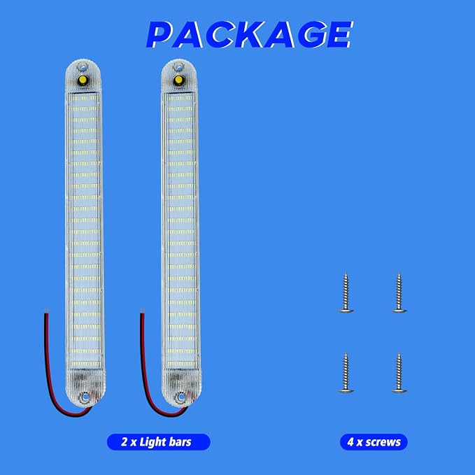 12V Led Interior Light Bar with ON/Off Switch 6500K White 11Inch, 2 Packs | 72Led 12V 24V for Enclosed Cargo Trailer RV Van Truck Lorry Camper Caravan Motorhome