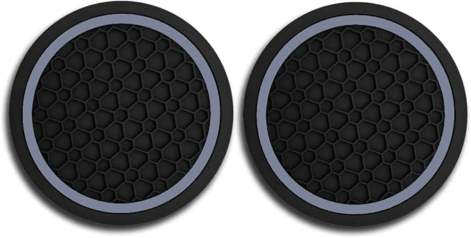 Car Cup Holder Coasters, Dustproof Automotive Interior Accessories Mat,2.75 Inch Non-Slip Insert Water Bottle Holder Pads, Universal for Vehicles, Trucks, RVs and More (Black/Gray, 2PCS)