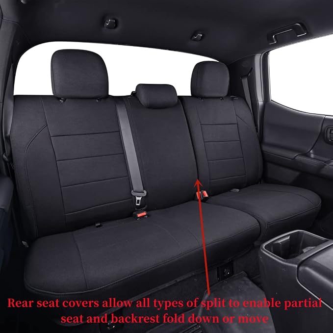 coverdream Tacoma Seat Covers Custom Fit for 2005-2011 Toyota Tacoma Double Cab/Crew Cab (TRD Sport Seats),Fully Covered Polyester Truck Seat Protector-Full Set(Black)