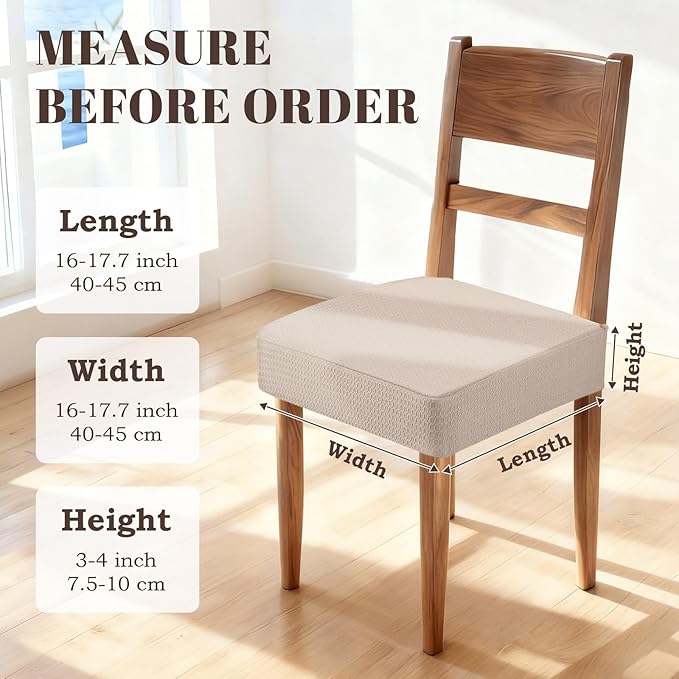 Songrey Waterproof Chair Covers for Dining Chairs, Set of 4, Taupe | No Rear Seat Covers for Dining Room , Chair Protector Slipcover, Stretch Removable Washable