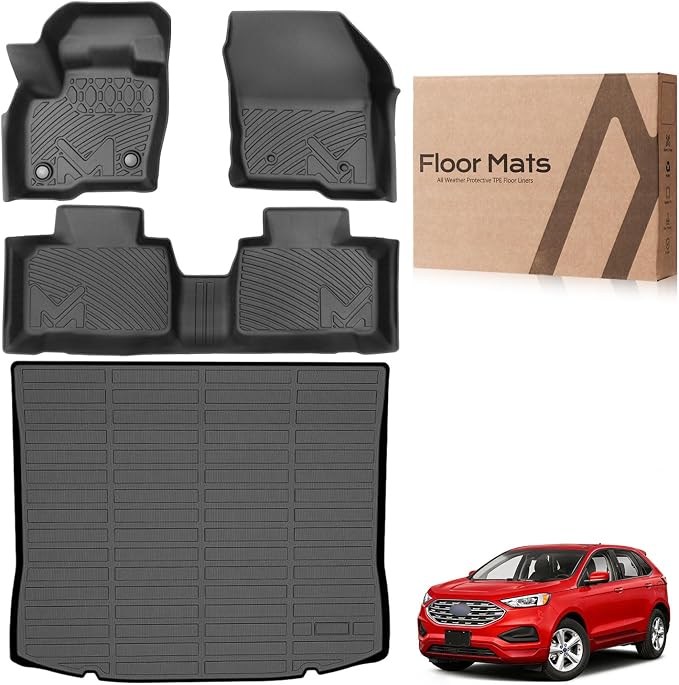 TPE Automotive Floor Mats & Cargo Liner Custom for 2015-2026 Ford Edge, All Weather Cover Protection Waterproof Black Floor Liner Front & Rear Row Full Set Car Mats, 4PCS