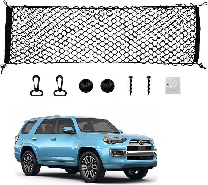 Trunk Cargo Net Fits for 2010-2024 Toyota 4Runner Trunk Organizer Tailgate Suspended String Bag Cargo Storage Pocket Compatible with 4Runner 5-Seat 2nd Row Accessories Elastic Stretchable Net