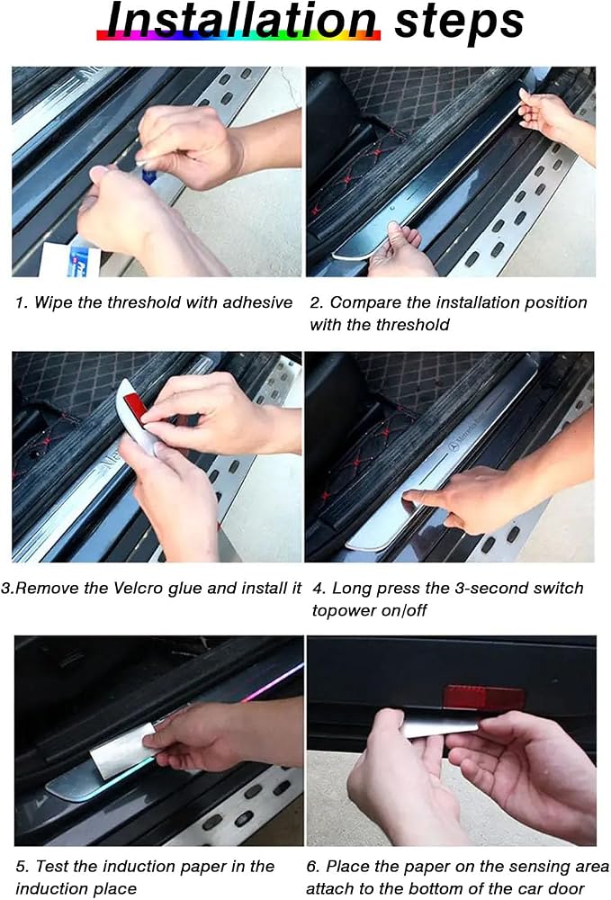 Custom Led Door Sills for Car Magnetic with Logo or Text, 7 Colors/28 Change Modes Cars Door Welcome Courtesy Lights, Auto-Sensing, Wiring-Free Car Pedal Light