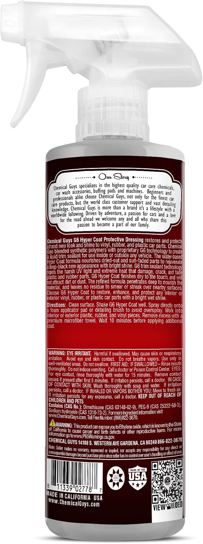Chemical Guys, G6 HyperCoat High Gloss Dressing for Tires & Trim, 16 oz | High-gloss dressing revives vinyl, rubber, plastic, tires and trim with shine and a protective satin layer