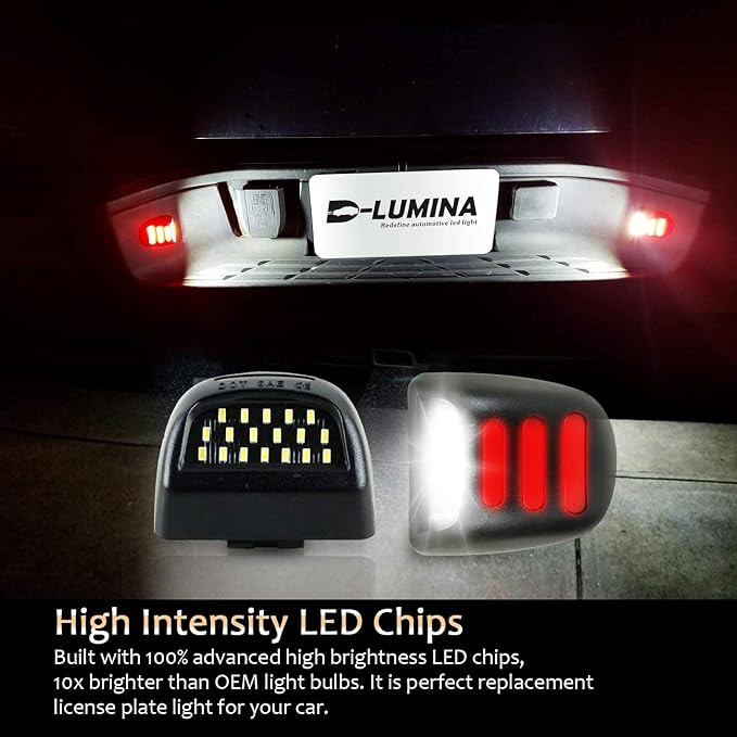 D-Lumina LED License Plate Lights Tag Lamp Assembly w/Red OLED Neon Tube Compatible with Chevy Silverado GMC Sierra 1500 2500 3500 Suburban Tahoe Cadillac Escalade EXT, 6000K White 2-Pieces