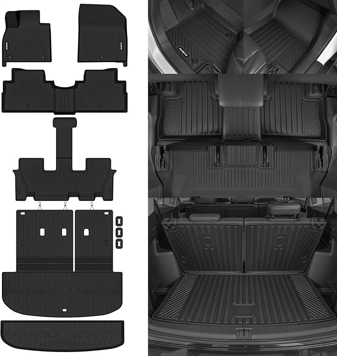 Naibeve Floor Mats for 2020-2025 Hyundai Palisade | All Weather Custom Fit Floor Mats, Lower Cargo Mat, Cargo Mat, Backrest Mats Interior Protector accessories