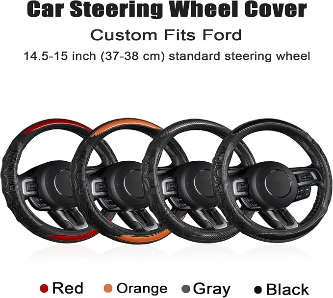 GIANT PANDA Car Steering Wheel Cover for Ford Escape Edge EcoSport Bronco Sport Explorer,3D Sporty Design,Gray