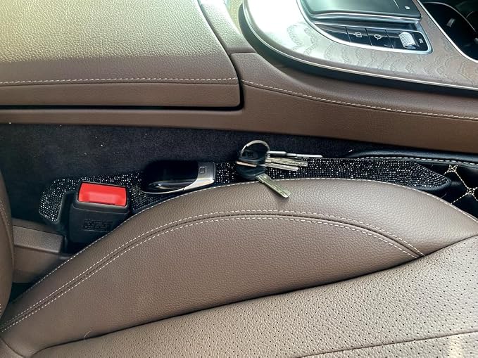 2 Pack Sparkly Diamond Car Seat Gap Filler Universal Gap Filler for Car SUV and Truck Fit Between Seats and Console Stop Things from Dropping (Black)