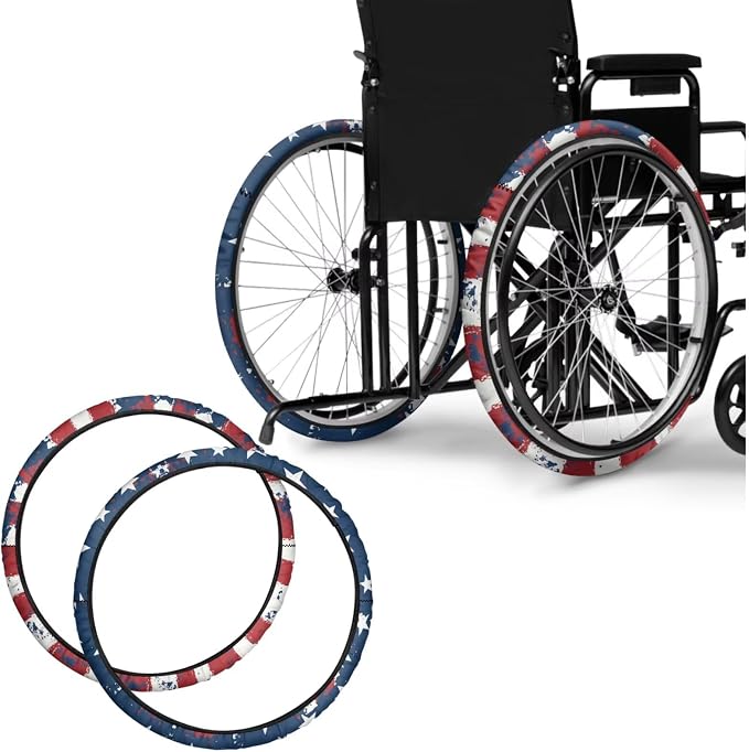 The Stars and Stripes Wheelchair Wheel Covers 2 Pack Wheelchair Tyre Covers Neoprene Wheel Cover for Transport Wheelchair Wheels, 24 Inch