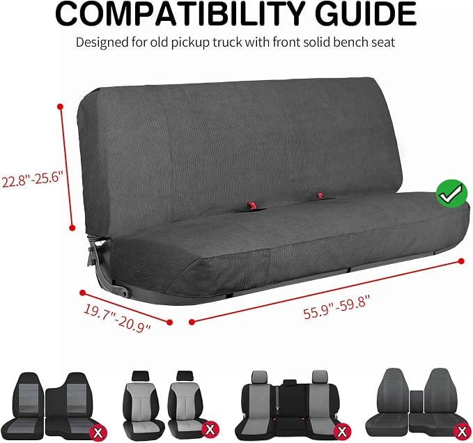 Leader Accessories Solid Bench Seat Cover for Full Size Pickup Trucks, Grey | Solid Bench Seat Cover for Pickup SUVs, Heavy-Duty Woven Fabric Protect Dirt, Stains, Universal Fits Ford, Chevrolet, Dodge