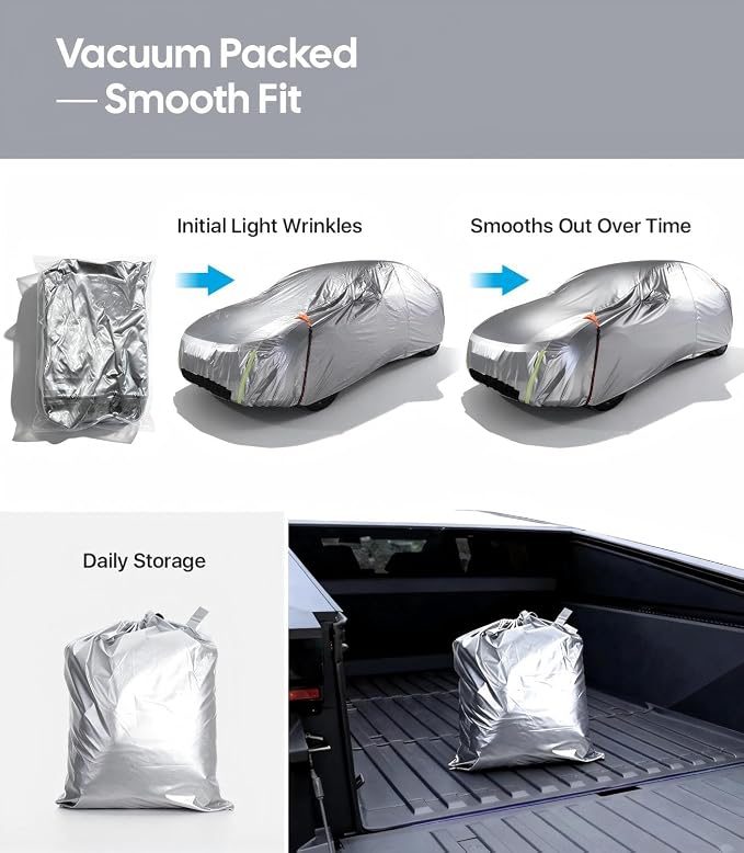 Wigoo Tesla Cybertruck Car Cover Accessories 2024-2026, Custom Fit Waterproof All Weather Outdoor Truck Cover, Windproof UV Rain Snow Dust Protection, Breathable Design, Paint-Safe Lining, Door Zipper