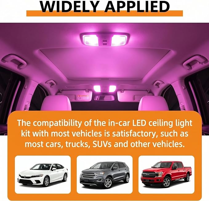 24PCS Car LED Interior Light Kit, T10 31mm 41mm LED Dome Light Bulb Set Replacement for Map License Plate Door Side Marker Cornering and Trunk Interior Lighting, Fits Most Cars(Pink Purple)