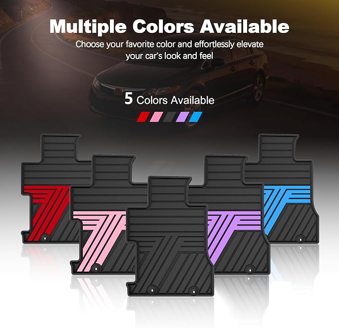 Rubber Floor Mats for Honda Civic Sedan 2006-2011 (Not Fit Coupe) | All Weather Heavy Duty Car Mats Fit for Civic, 1st & 2nd Row, Black