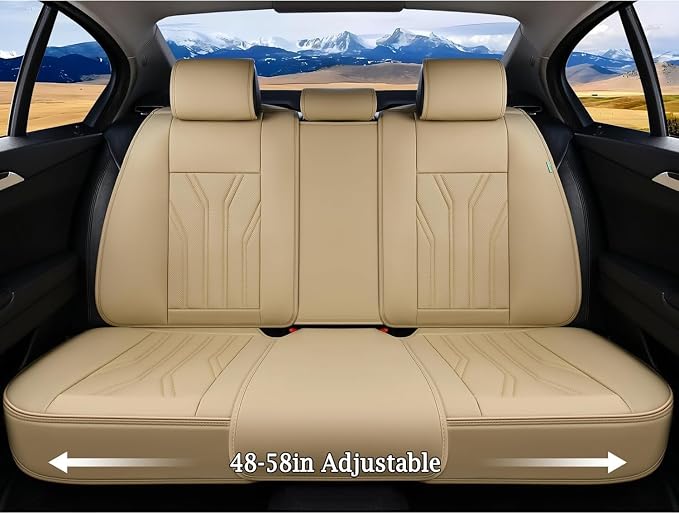 FLORICH Rear Seat Covers Leather Car Seat Covers Waterproof Back Seat Cover Automotive Seat Covers Universal Seat Cushion Protector for Most Cars Trucks SUV-Beige