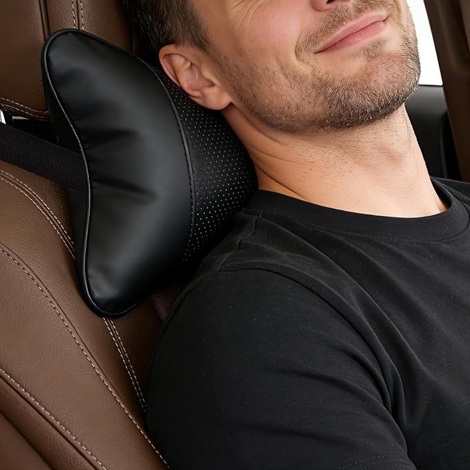 2 Pack Car Neck Pillow Soft Breathable Headrest Pillows for Driving Support, Universal Fit for Most Car Seats Decor Accessories(Black)