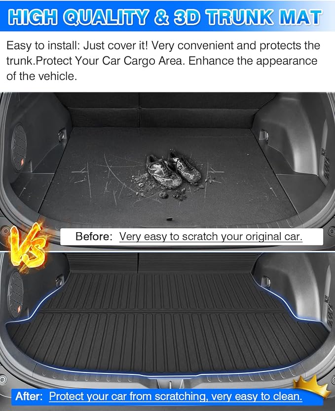 Rav4 Cargo Liner - Trunk Mat Fits for Toyota Rav4 2019-2025 (Include Hybrid), All Weather Cargo Mat with Backrest Mat for Rav 4 Accessories, Heavy Duty Car Mats, Car Accessories