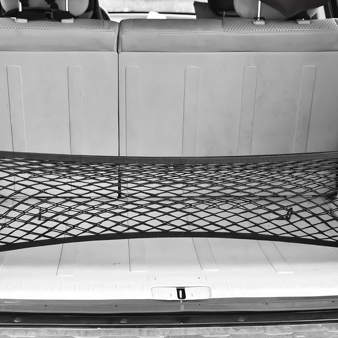 Stretchable Cargo Net, 34.6×12.2 Inch Highly Elastic Auto Trunk Bed Cargo Mesh Organizer with Hooks, Double-Layer Trunk Storage Net Interior Accessories for Car Truck SUV