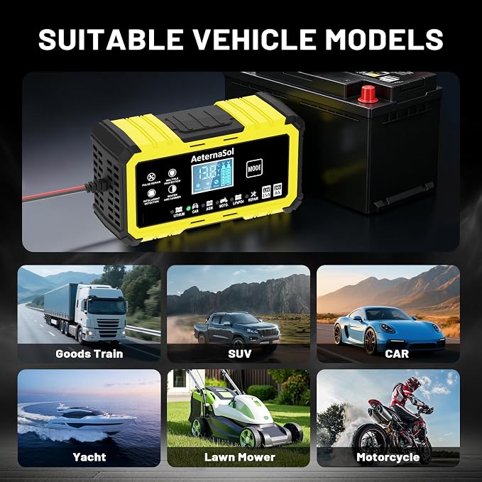 15-Amp 12V/24V Smart Battery Charger Trickle Charger for LiFePO4,Lead Acid Batteries Smart Battery Maintainer with Temp Compensation for Car Truck Lawn Mower Boat Marine