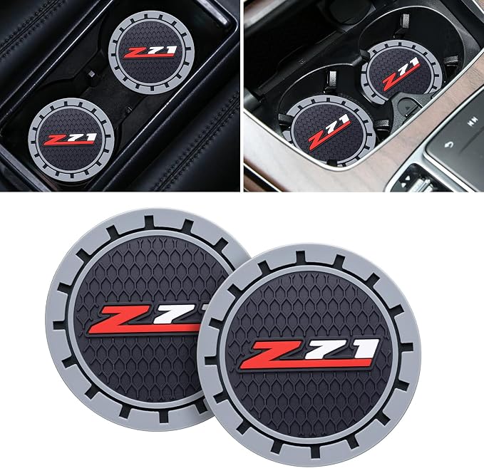 Car Cup Coaster, 2PCS Universal Non-Slip Cup Holders, Compatible with Chevy Z71 Colorado Silverado Series Car Cup Holder Coasters,Car Drink Coaster Holder Accessory, Black