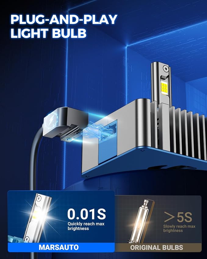 Marsauto D5S D5R HID Bulbs, 10X Brightness, 60,000LM 6500K White for HID Xenon Bulb, Plug and Play, Pack of 2