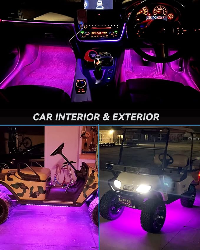Car Led Strip Lights 24" Connectable 12V Led Light Strip for Cars Golf Cart Boat Marine Motorcycle Interior & Exterior Waterproof Strip Pink, 4Pack