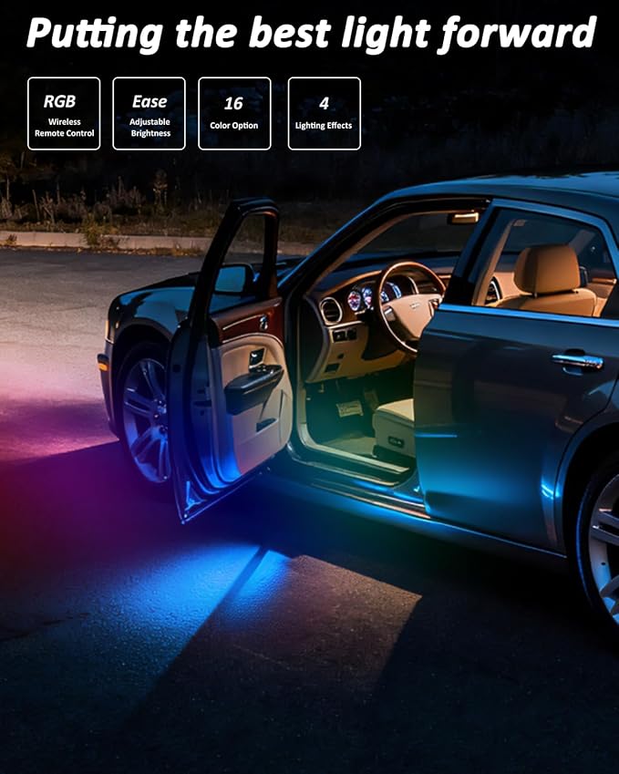 Bestview RGB LED Door Welcome Courtesy Lights Compatible with 2001-2020 Dodge Charger Challenger Avenger Magnum Dart/Chrysler 300 200, 16-Color Interior Door Panel Lamp Pack of 2