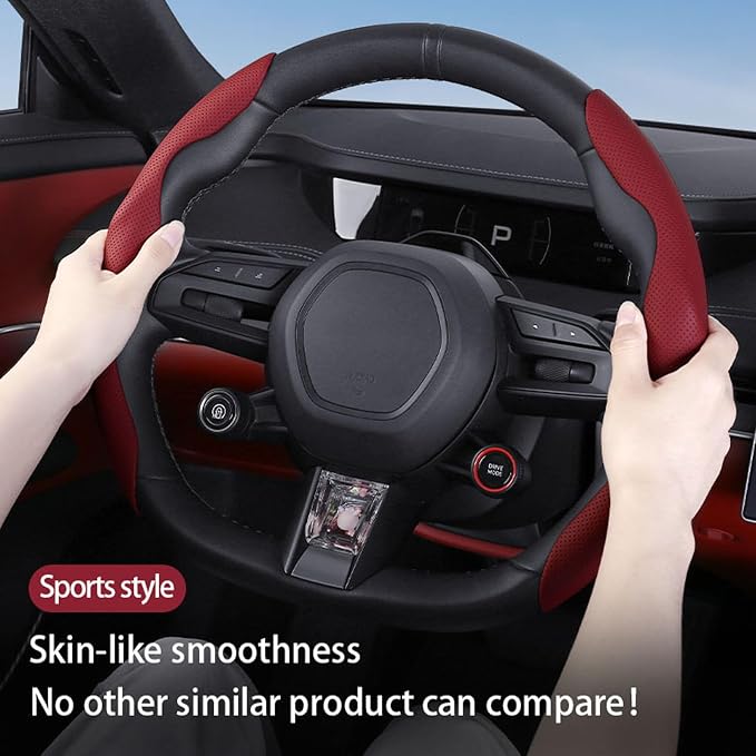 Car Steering Wheel Cover, O/D Shape, Nappa Leather, Segmented, Anti-Slip, Odorless, Breathable, for Men & Women, 14-15inch (Burgundy)