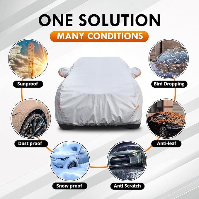 Mid Size SUV Car Cover Waterproof Outdoor, 6 Layers Heavy Duty Material Universal Fit for Rogue, Jeep Cherokee, VW Tiguan, Mitsubishi Outlander, BMW X3, Chevy Equinox
