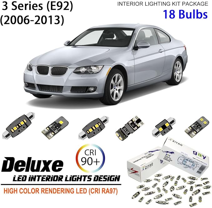 ZIYO LED Interior Light Kit Replacement for BMW E90 E91 E92 E93 3 Series 2005-2013, 6000K Xenon White LED Dome Light Bulbs Upgrade Error Free (BMW E92 Coupe (18 Bulbs))