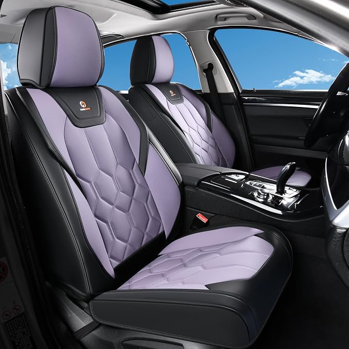 Huidasource Black&Purple Car Seat Covers, Universal Fit for Cars SUVs Truck | Full Coverage Leather Seat Cover, Airbag, Cupholder Compatible, Seat Function Retain, Easy Install with Velcro