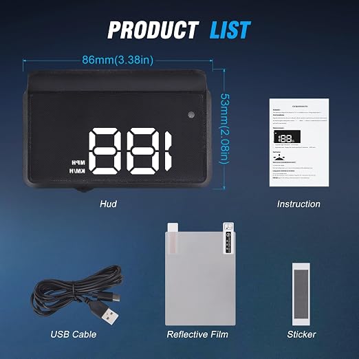 W2 Heads Up Display for Cars,Speedometer with Overspeed Alarm,Automatic Brightness Adjustment,Triple Over-Speed Alarm,LED Large Font,Built in Sun Visor,Plug & Play USB HUD Fit for All Vehicles(White)