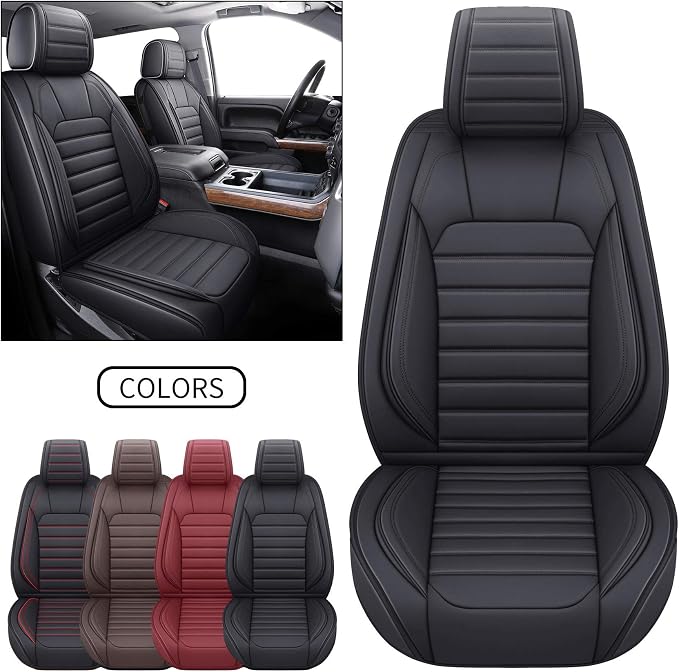 YIERTAI Truck Seat Covers for Chevy Chevrolet Silverado GMC Sierra Custom Fit 2007-2025 2026 1500/2500/3500 Trail Boss Z71 Crew Double Extended Cab Waterproof Leather(2 PCS Front only/Black)